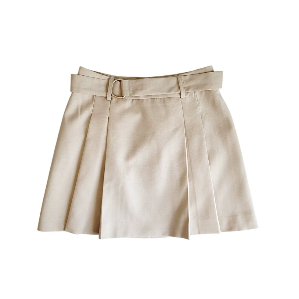 Mossman Fable Pleated Mini Skirt Beige Tan 2 NWT Khaki Academia Tailored